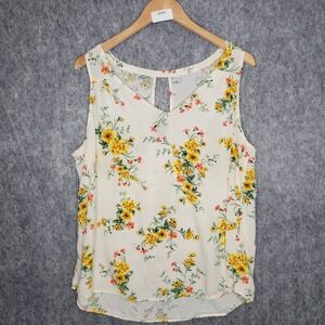 Old Navy Womens Top Size XL Sleeveless Floral Print Keyhole V Neck Cream Yellow